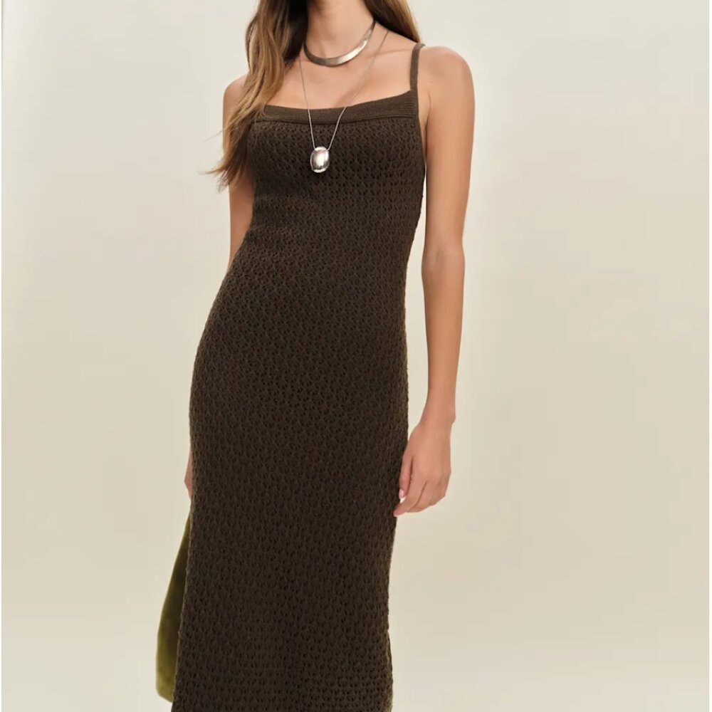 Reformation Demi Linen Cotton Sweater Dress Brown - Size M